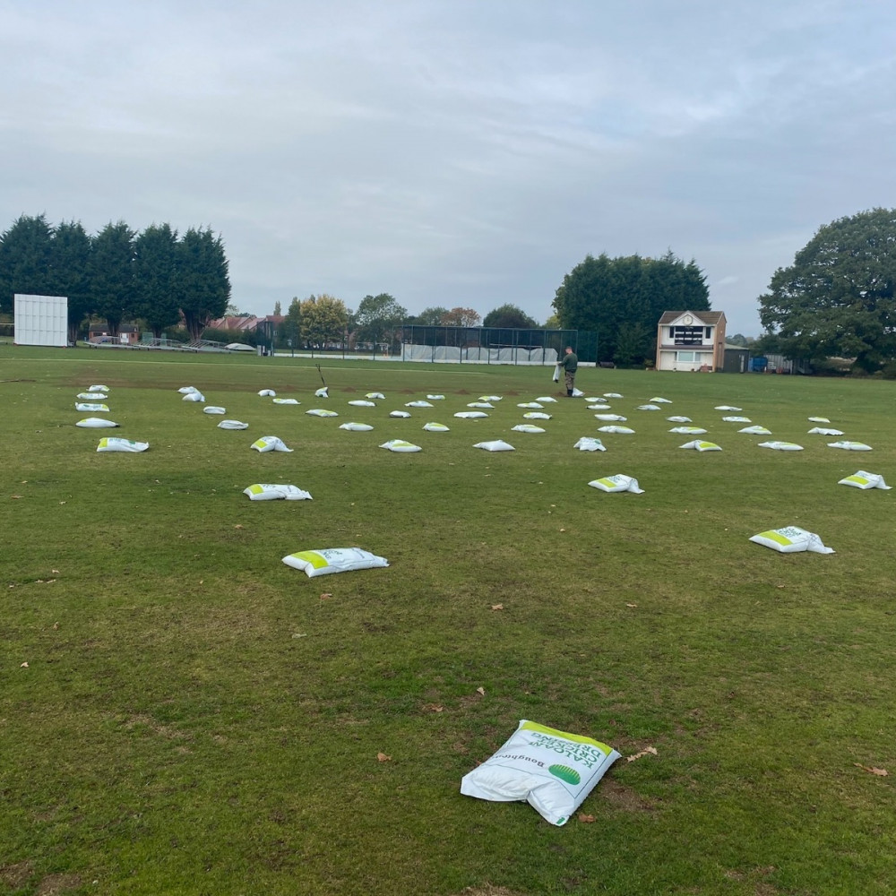 Brewood Cricket Club square before Landywood grounds maintenance
